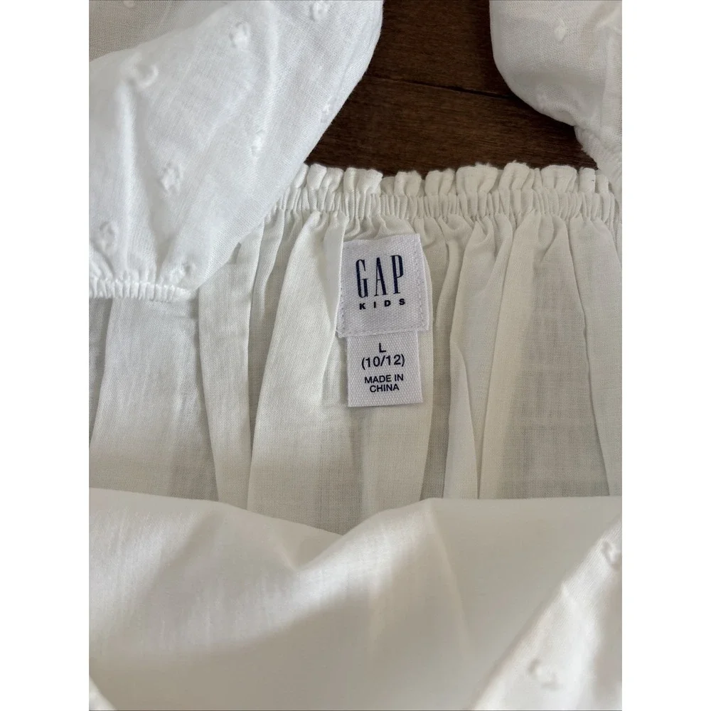 Gap Kids White Eyelet Clip Dot Dress Girls L 10/12 100% Cotton Sundress